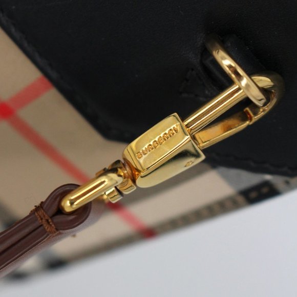 Burberry Society Check Leather Canvas Tote Large Hand Bag Nova Check Patchwork - Picture 6 of 12